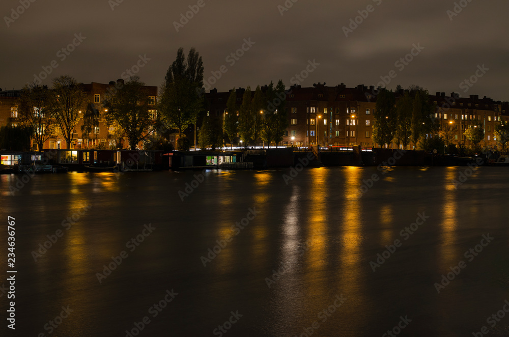 Embankment in Amsterdam at night