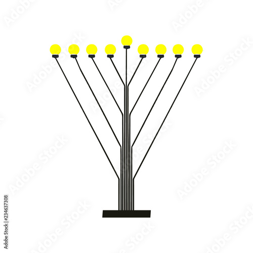 Triangular Chanukiah Hasidic. Jewish holiday Hanukkah. Vector illustration on isolated background.