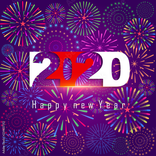 Happy New Year 2020 background with fireworks.