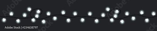 Seamless festive white glowing garland on a dark background , Christmas decorations, vector illustration