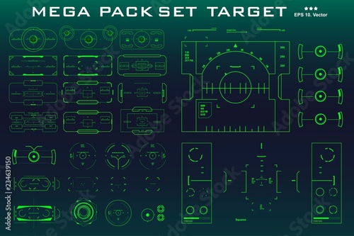 Mega pack set target. HUD futuristic green user interface. Futuristic virtual graphic touch user interface.