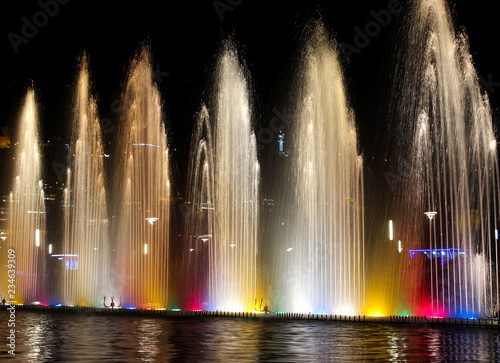 Colorful water fountains in city Tbilisi, Georgia