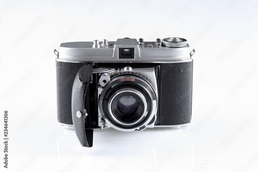 old camera isolated on white background with copy space