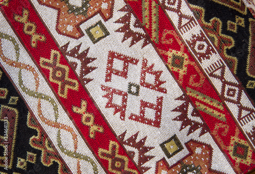 Colorful armenian fabrics closeup photo
