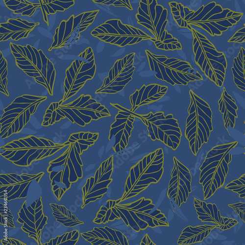 Dark blue dahlia leaf floral pattern. Surface pattern design. photo