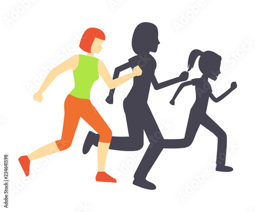 Running Race Woman and Shadow Vector Illustration