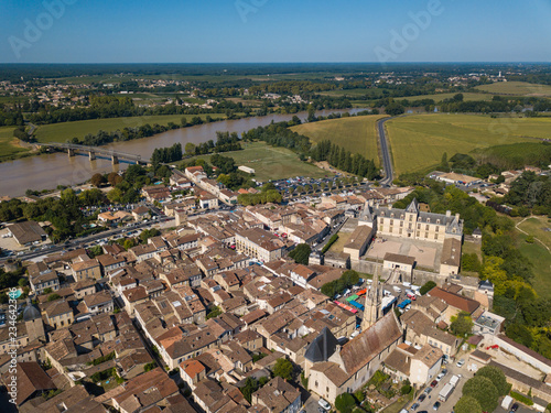 Aerial view, France, the renaissance castle, Cadillac in Gironde, filmed by drone photo