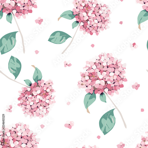 Floralr seamless pattern. Vintage print with hortensia flowers.Vector illustr...