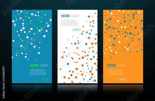 Web banners with dots connected by lines. Social network concept. Vector illustration.
