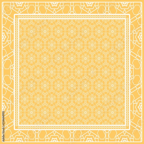 Geometric Pattern with hand-drawing floral ornament. illustration. For fabric, textile, bandana, scarg, print.