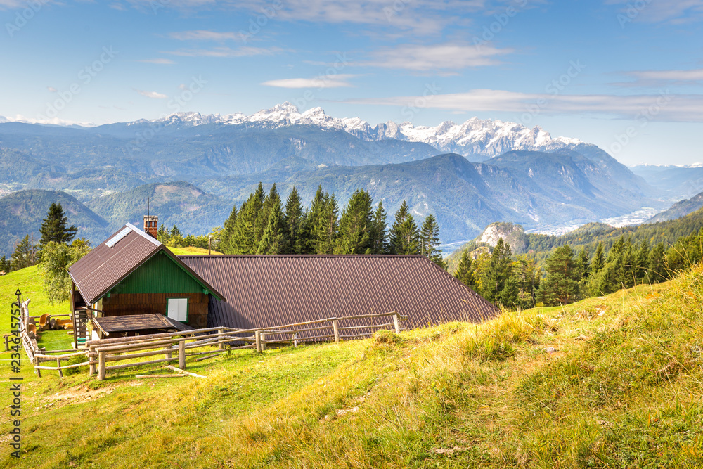Alpine mountain village house Slovenia landscape scenic view