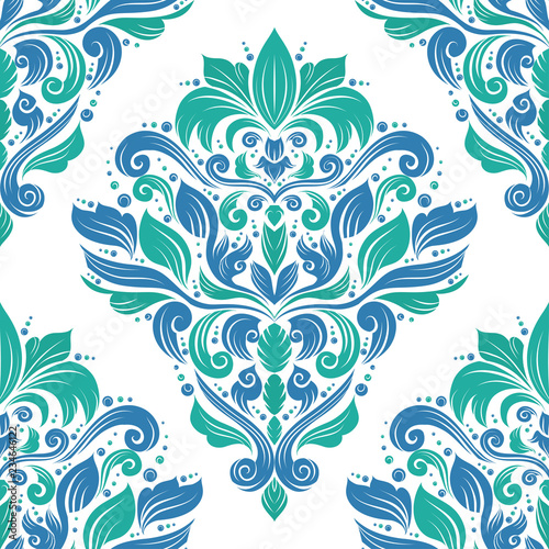 Green and blue floral seamless pattern. Vintage vector, paisley elements. Traditional,Turkish, Indian motifs. Great for fabric and textile, wallpaper, packaging or any desired idea.