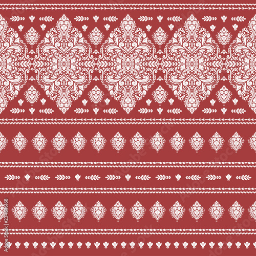 Red and white floral seamless pattern. Vintage vector, paisley elements. Traditional,Turkish, Indian motifs. Great for fabric and textile, wallpaper, packaging or any desired idea.