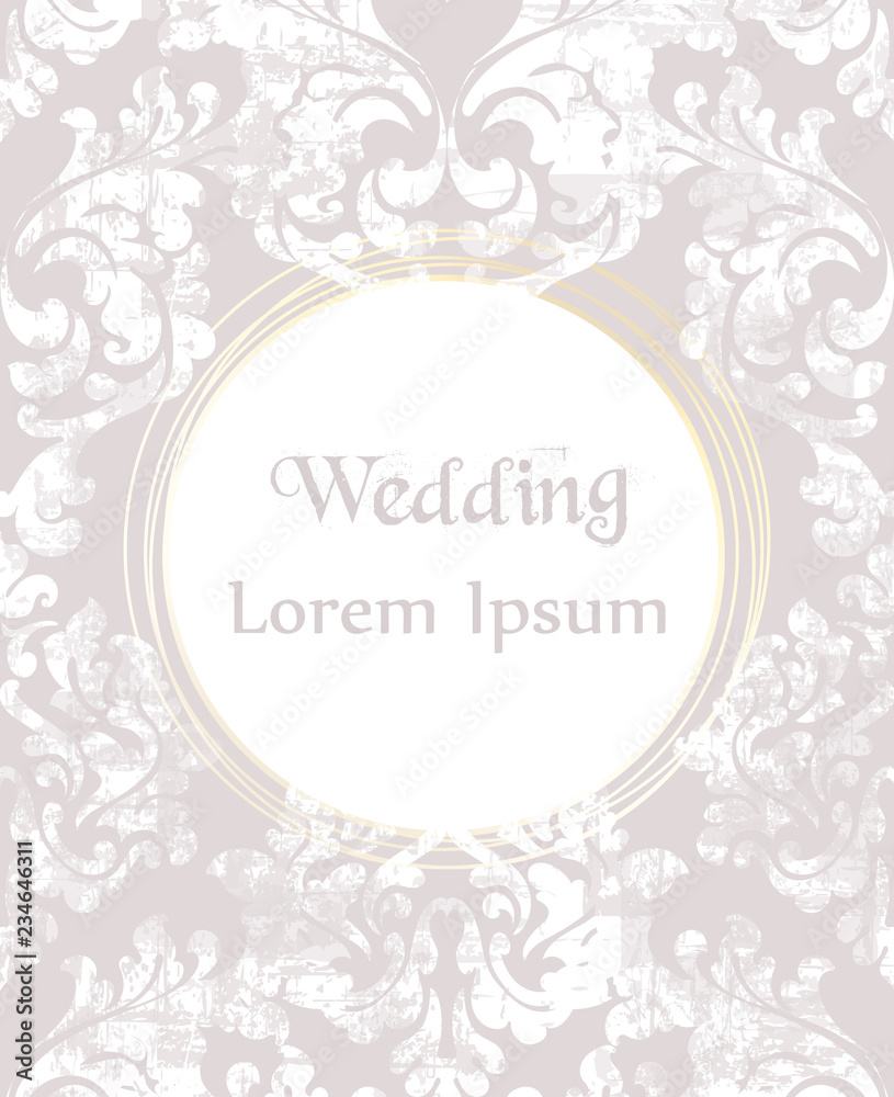 Baroque ornamented wedding invitation Vector. Victorian Royal texture. Flower decorative design.Round frame. Pastel colors decors