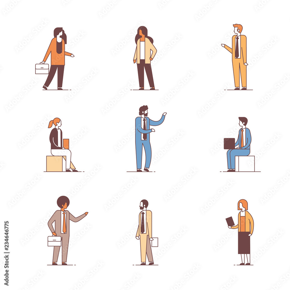 set business people different office workers concept male female cartoon character full length collection line isolated