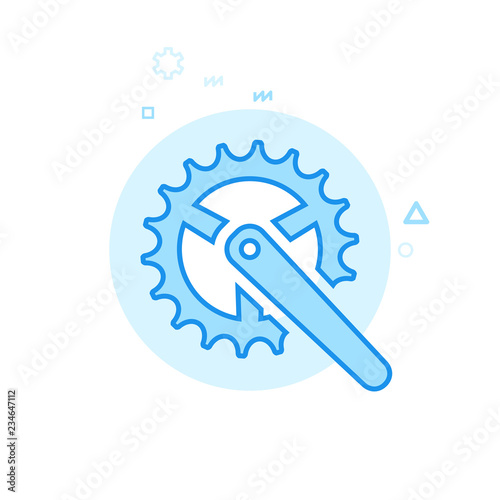 Bike or Bicycle Chainring Flat Vector Icon, Symbol, Pictogram, Sign. Blue Monochrome Design. Editable Stroke