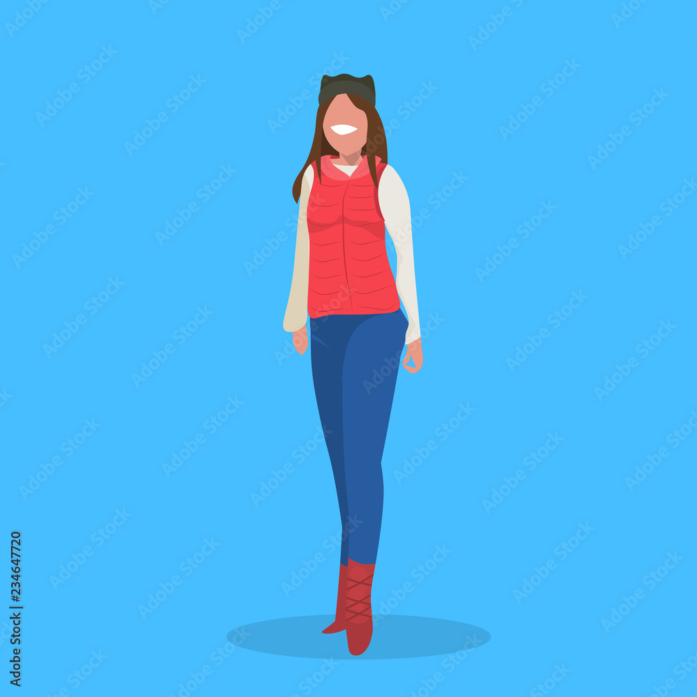 woman standing pose happy girl wearing winter clothes female cartoon  character full length flat Stock Vector | Adobe Stock