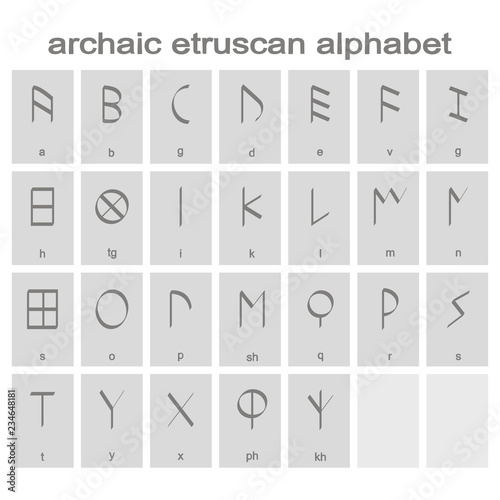 Set of monochrome icons with  Etruscan alphabet for your design
