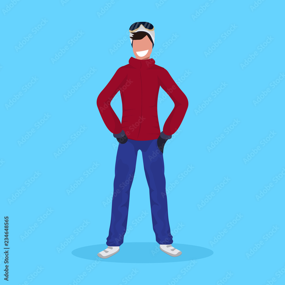 happy man standing pose guy winter vacation activity concept male cartoon character full length flat happy man standing pose guy winter vacation activity concept male cartoon character full length flat