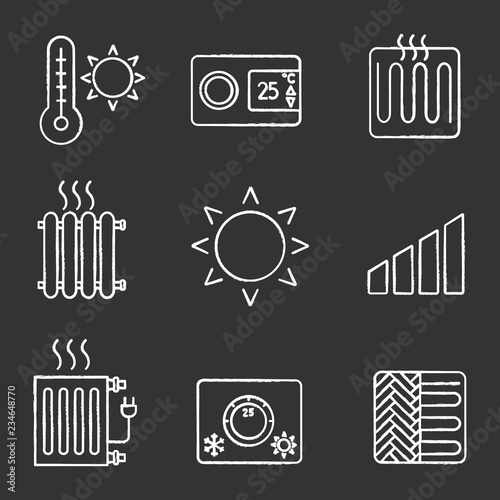 Air conditioning chalk icons set