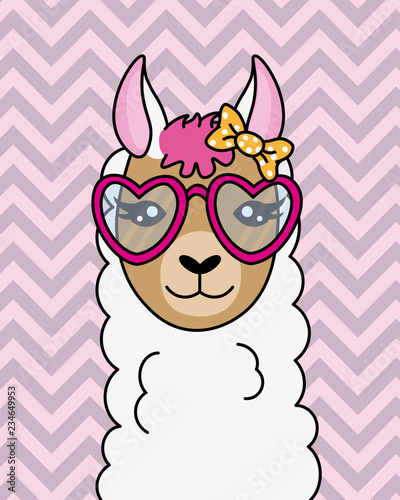 cute llama with sunglasses and tie
