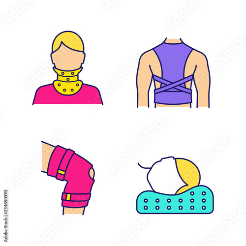 Trauma treatment color icons set