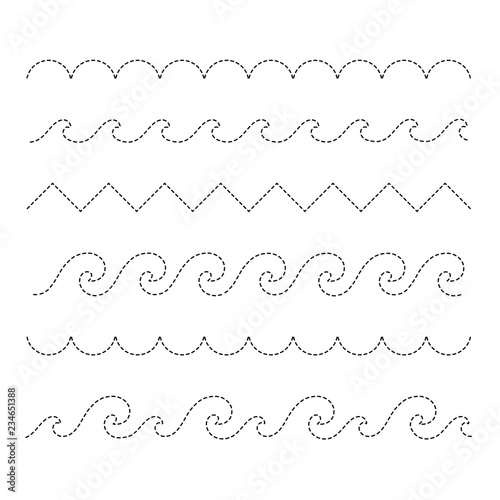 drawing worksheet for preschool kids with easy gaming level of difficulty. Simple educational game with waves different shapes for children