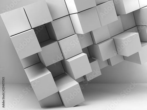 Abstract white empty room interior 3d cubes