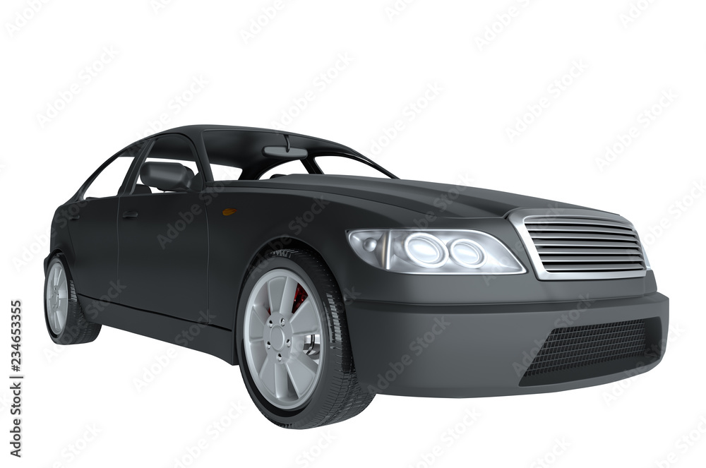 Brandless Generic Black Car. 3D Illustration