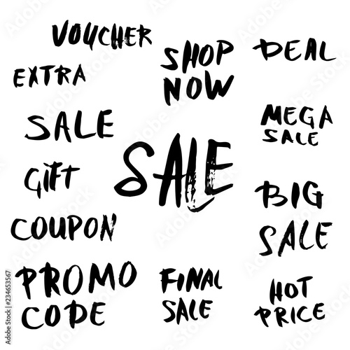 Set of sale quotes. Hand brush lettering collection.