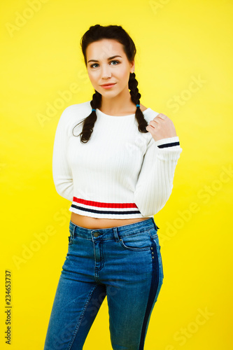 lifestyle people concept: pretty young school teenage girl havin photo