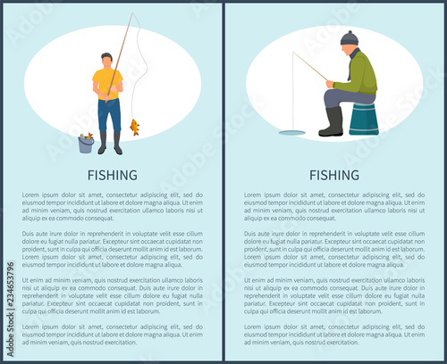 Fishing Man Fishery Posters Vector Illustration