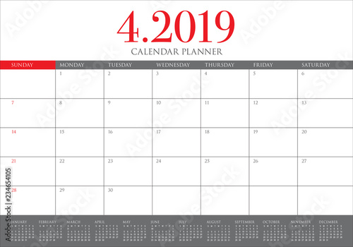 April 2019 desk calendar vector illustration