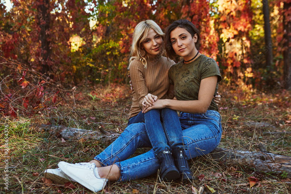 A Beautiful Couple Of Lesbian Ladies Having A Photo Shooting In The Park The Blonde Girl