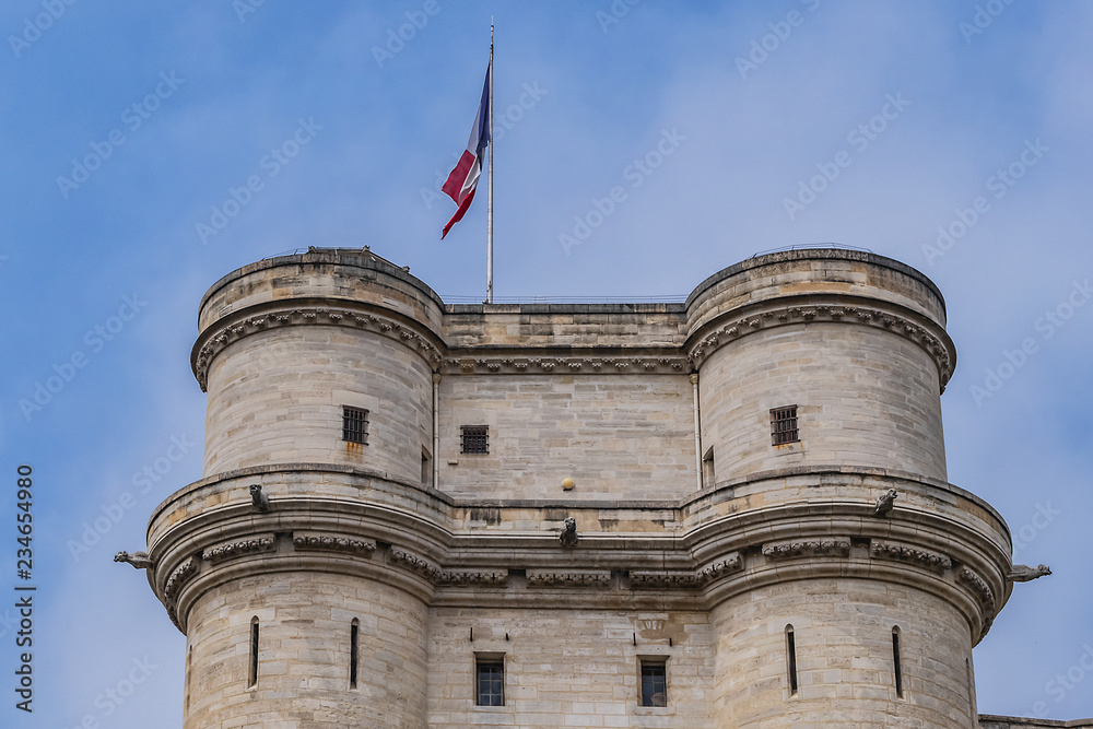 External view of Vincennes Castle (Chateau de Vincennes) - massive XIV - XVII century French royal fortress in the town of Vincennes, to the east of Paris. France.