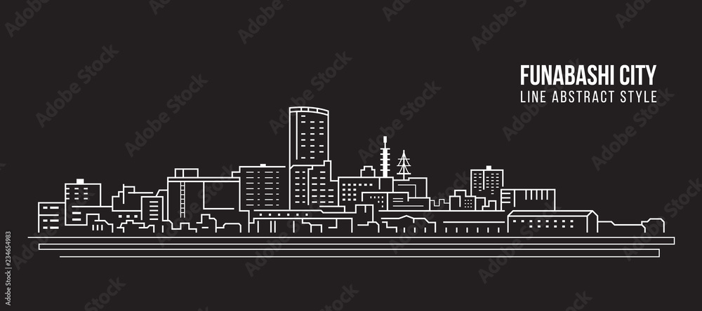 Cityscape Building Line art Vector Illustration design - Funabashi city