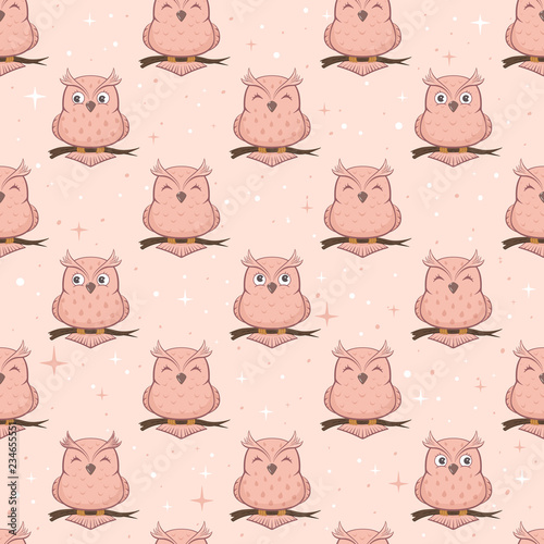 Pink Seamless Background with Owls
