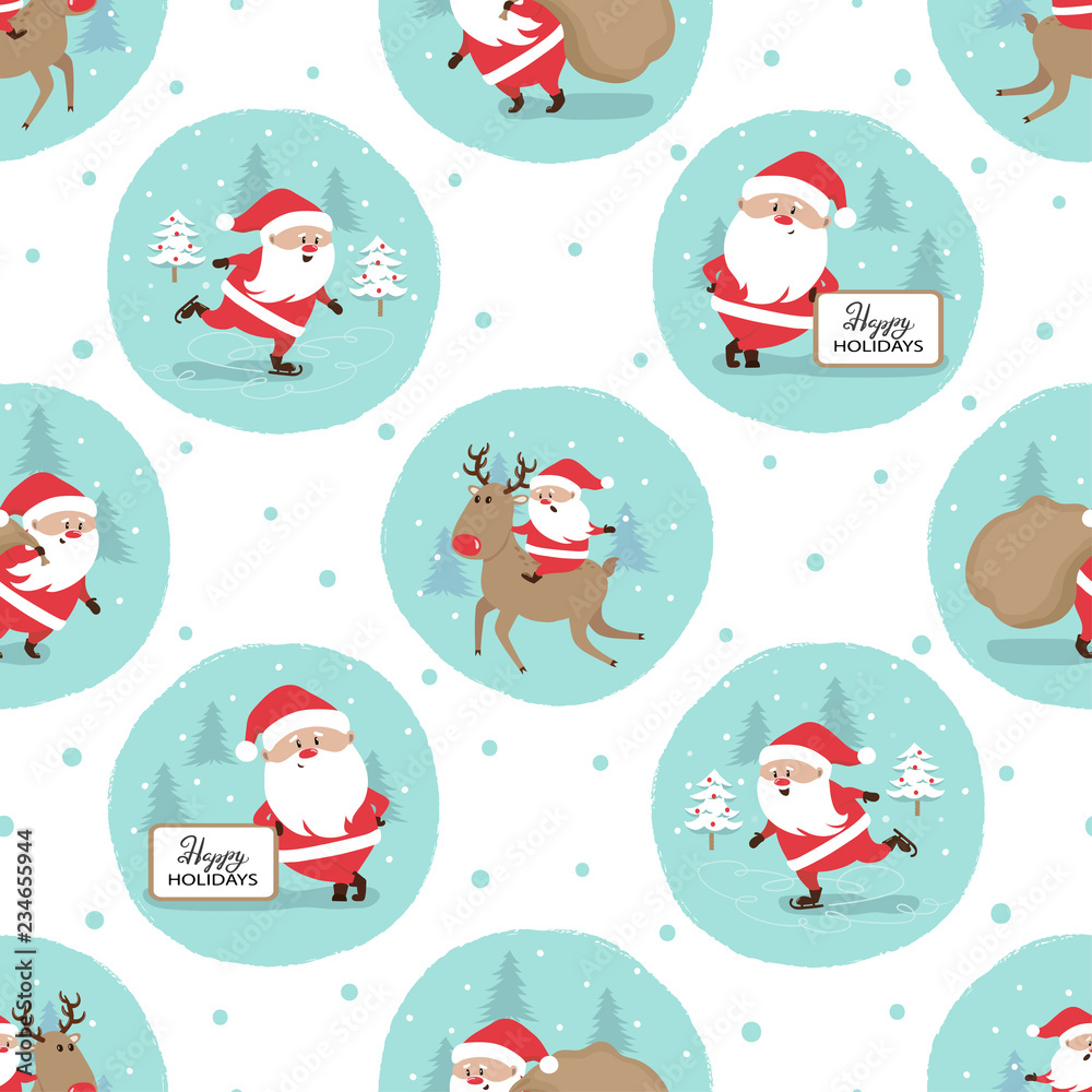 Seamless Merry Christmas pattern with cute Santa Claus. Wrapping