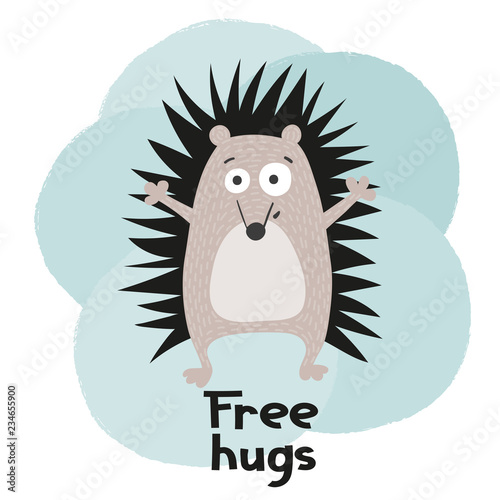 Hand drawn funny hedgehog. Vector illustration.