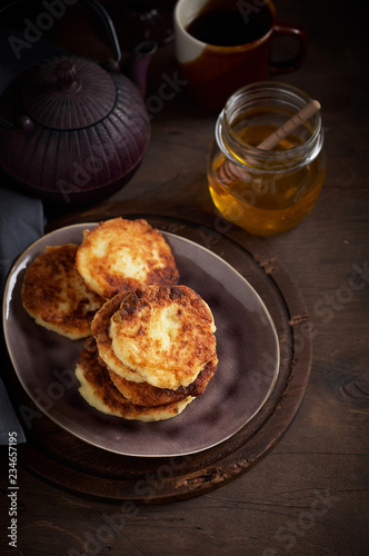 Russian fried quark pancakes syrnyky or tvorozhniki