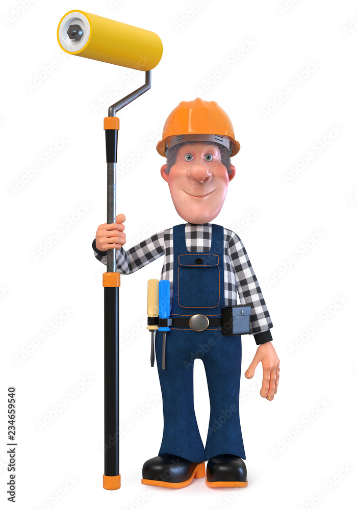 3d illustration Builder worker in overalls/3D illustration of funny engineer character engaged in repair 3d illustration Builder worker in overalls/3D illustration of funny engineer character engaged in repair