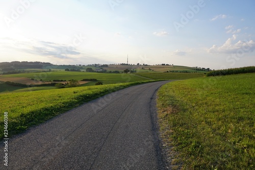 Wiese in Süddeutschland mit Vulkanen und Blick auf die Schweiz