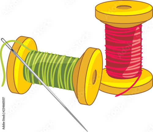Two spools of thread with needle