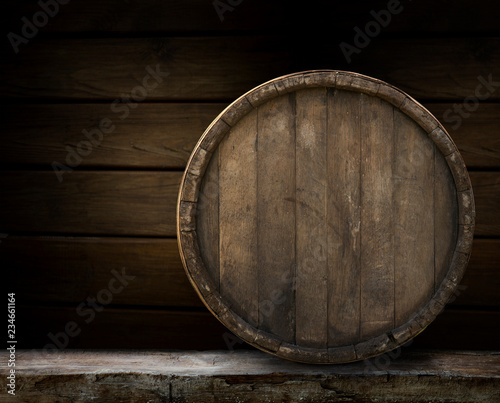 background of barrel and worn old table of wood