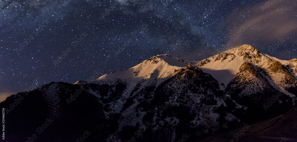 Night View Of Snowcapped Mountains In Patagonia