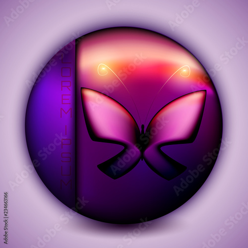 фотографія Dark template logotype with flying fire butterfly