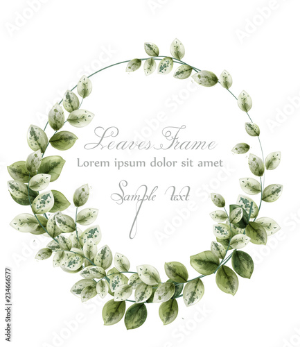 Happy anniversary wreath card with watercolor green leaves Vector. White color backgrounds