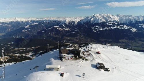 Snowy mountain tops aerial view 