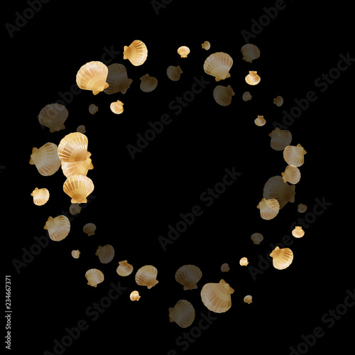 Gold seashells vector, golden pearl bivalved mollusks.