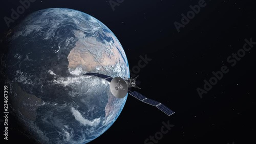 Realistic satellite on Earth orbit. 3d Animation. 4K photo